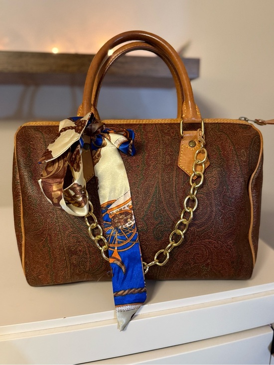 Etro Milano Handbags - ETRO Milano Paisley Boston Bag Brown Leather Speedy Satchel Made in Italy